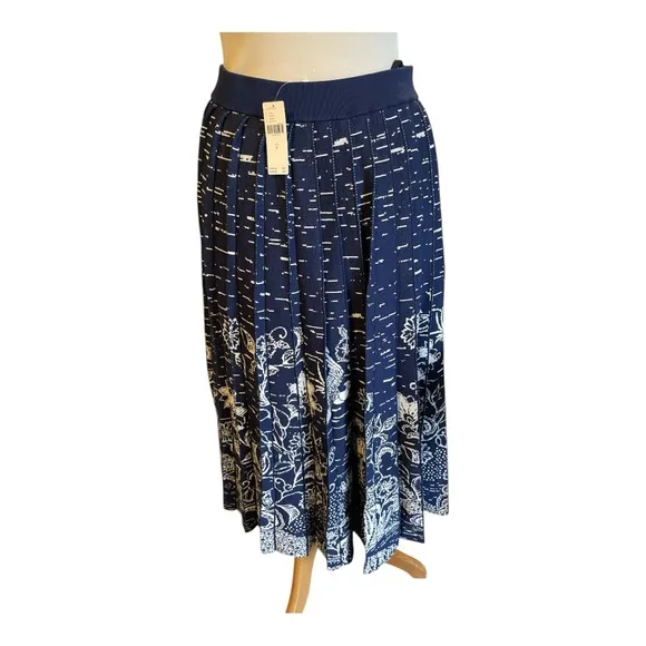 Anthropologie Haven Pleated Knit Midi Skirt - Navy/White, Size Medium