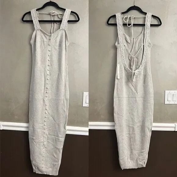 Anthropologie Joslin Slim Midi Dress Gray Linen Cotton Blend Knit M Medium NWT