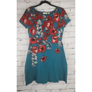 Anthropologie Maeve Women's M Allison Floral Knit Sweater Dress  Flowers Teal