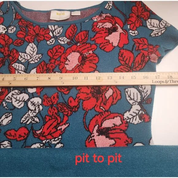 Anthropologie Maeve Women's M Allison Floral Knit Sweater Dress  Flowers Teal