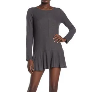 Anthropologie THML Women's Gray Ribbed Peplum Mini Tunic Dress