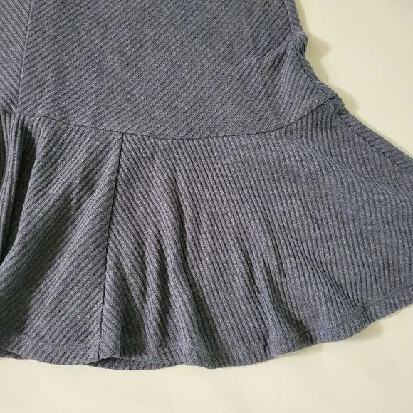 Anthropologie THML Women's Gray Ribbed Peplum Mini Tunic Dress