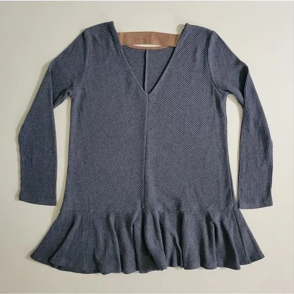 Anthropologie THML Women's Gray Ribbed Peplum Mini Tunic Dress