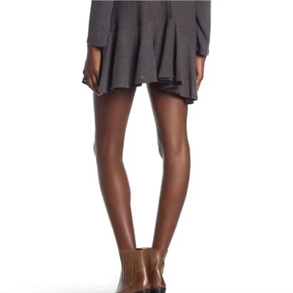 Anthropologie THML Women's Gray Ribbed Peplum Mini Tunic Dress