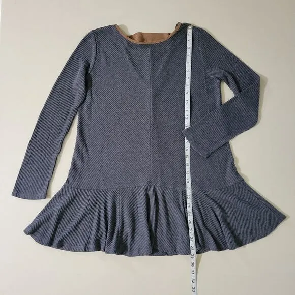 Anthropologie THML Women's Gray Ribbed Peplum Mini Tunic Dress