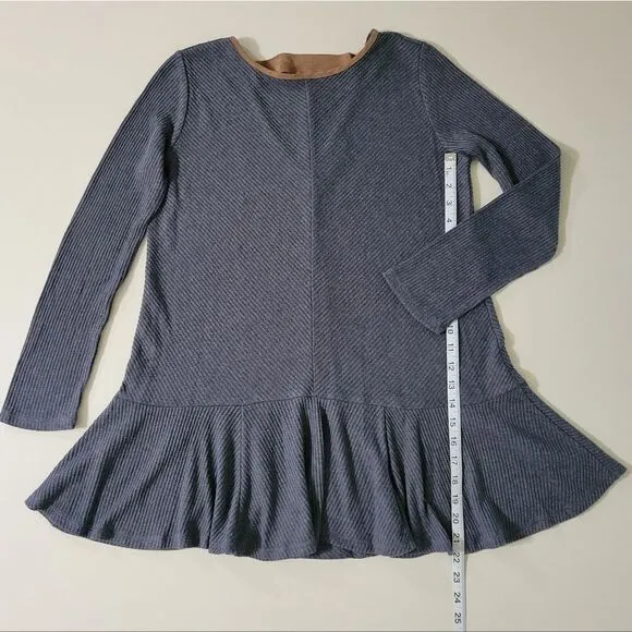 Anthropologie THML Women's Gray Ribbed Peplum Mini Tunic Dress
