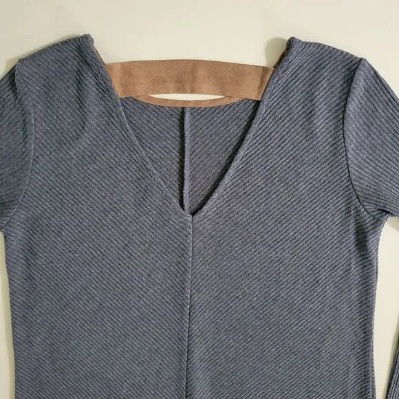 Anthropologie THML Women's Gray Ribbed Peplum Mini Tunic Dress