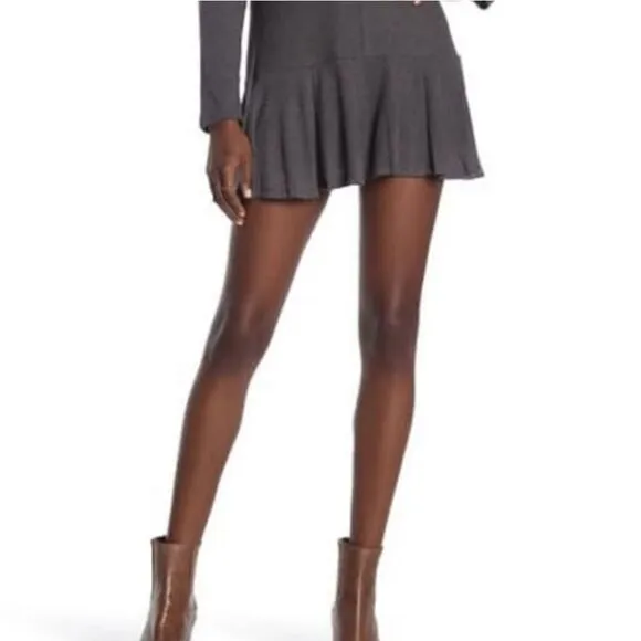 Anthropologie THML Women's Gray Ribbed Peplum Mini Tunic Dress