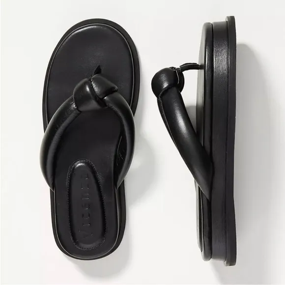 Anthropologie Vicenza Black Puffy Platform Flip Flop Sandals