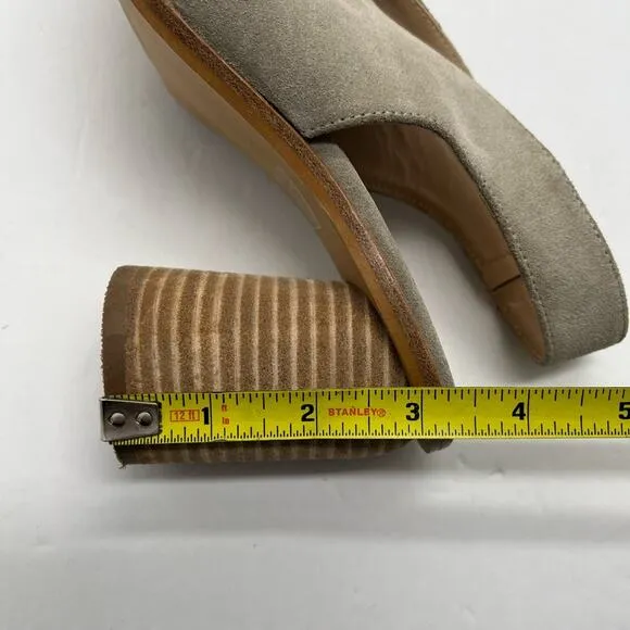 Anthropologie Women's Gray Suede Peep Toe Stack Heel Sandals Size 36