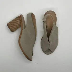 Anthropologie Women's Gray Suede Peep Toe Stack Heel Sandals Size 36