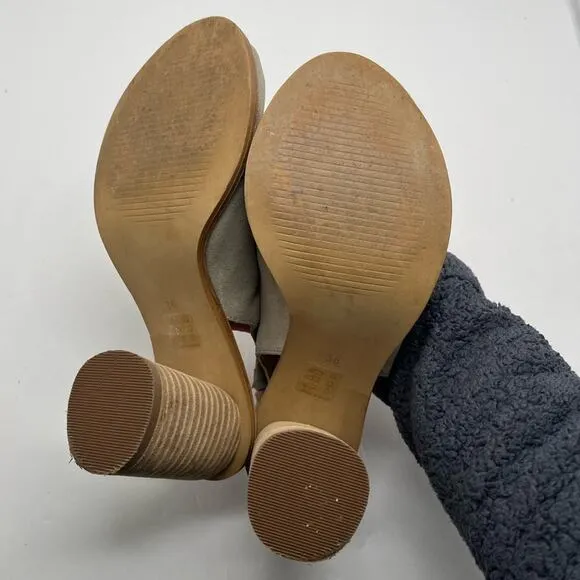 Anthropologie Women's Gray Suede Peep Toe Stack Heel Sandals Size 36