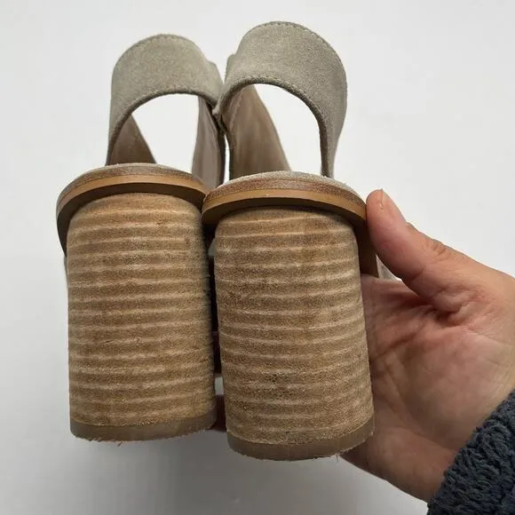 Anthropologie Women's Gray Suede Peep Toe Stack Heel Sandals Size 36