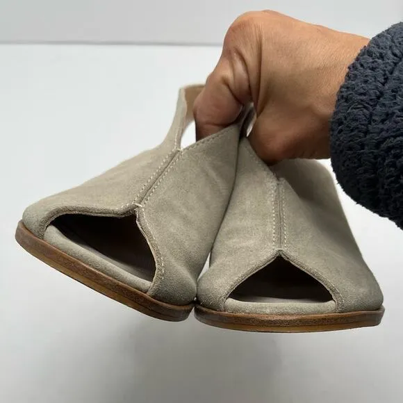 Anthropologie Women's Gray Suede Peep Toe Stack Heel Sandals Size 36