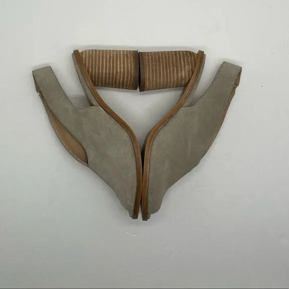 Anthropologie Women's Gray Suede Peep Toe Stack Heel Sandals Size 36