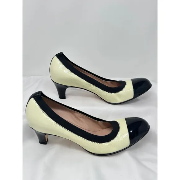 Anyi Lu Patent Leather Kitten Heels Size 39 Cream and Black