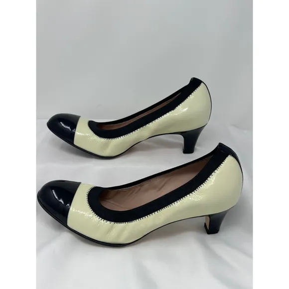 Anyi Lu Patent Leather Kitten Heels Size 39 Cream and Black