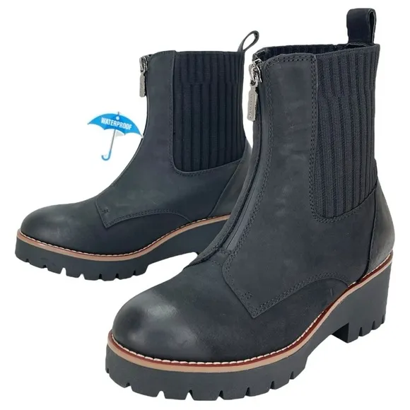 Aqua College Dream Black Nubuck Leather Waterproof Womens Ankle Boots Size 5.5M