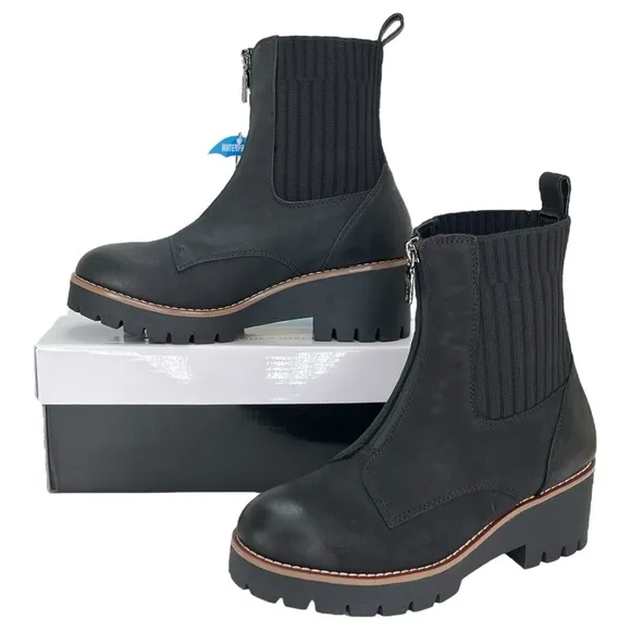 Aqua College Dream Black Nubuck Leather Waterproof Womens Ankle Boots Size 5.5M