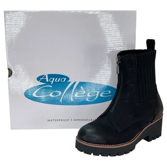 Aqua College Dream Black Nubuck Leather Waterproof Womens Ankle Boots Size 5.5M