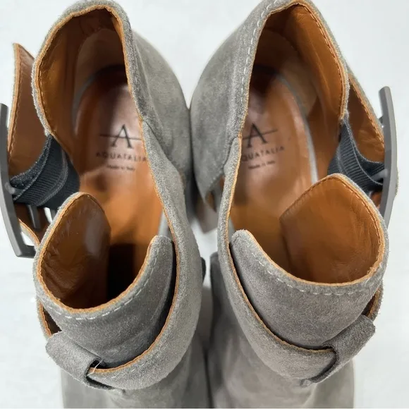 Aquatalia Gray Suede Cut Out Heeled Ankle Boots