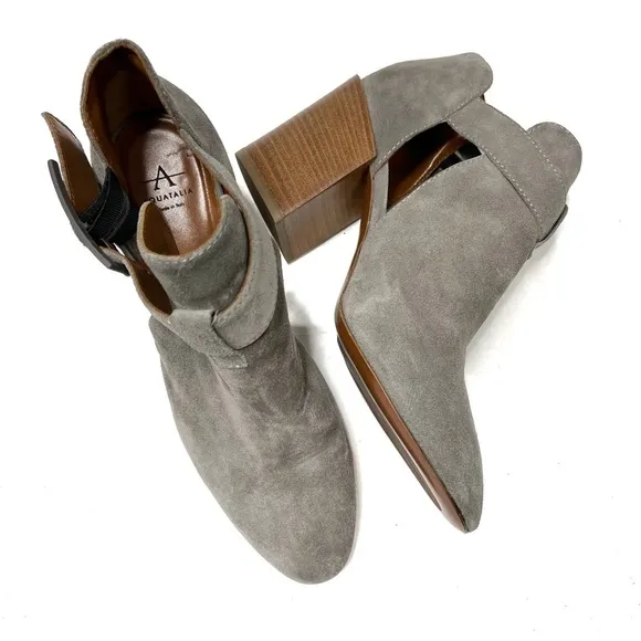 Aquatalia Gray Suede Cut Out Heeled Ankle Boots