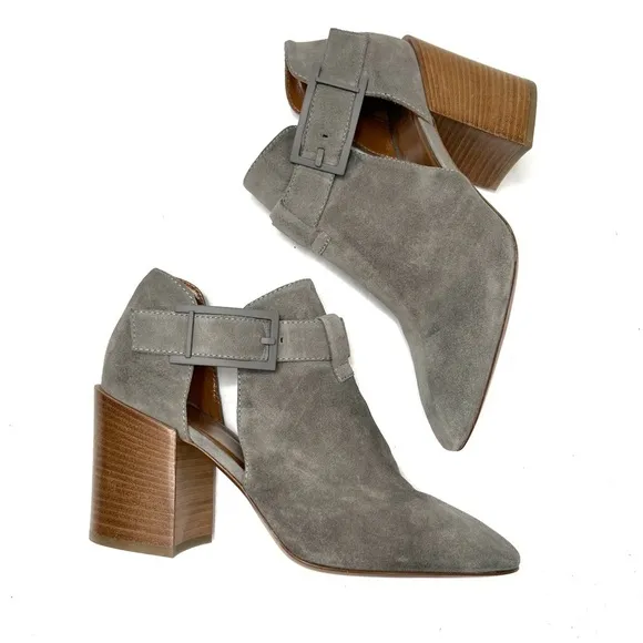 Aquatalia Gray Suede Cut Out Heeled Ankle Boots