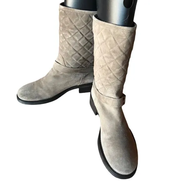 Aquatalia Quilted Suede Moto Style &quot;Weather Proof&quot; Boots size 9.5