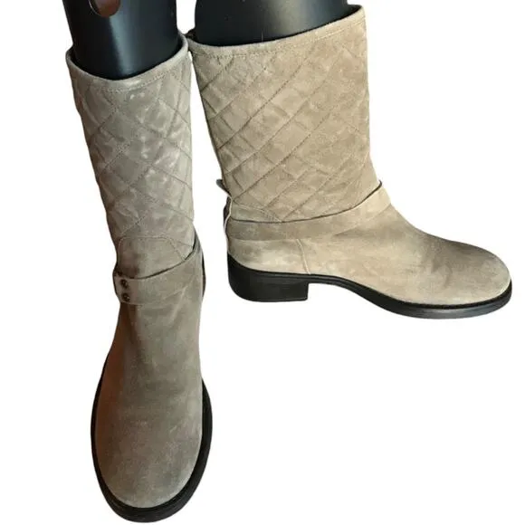 Aquatalia Quilted Suede Moto Style &quot;Weather Proof&quot; Boots size 9.5
