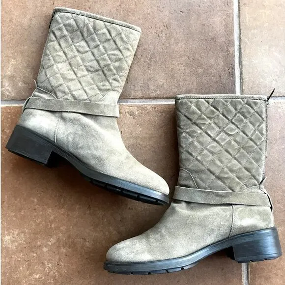 Aquatalia Quilted Suede Moto Style &quot;Weather Proof&quot; Boots size 9.5