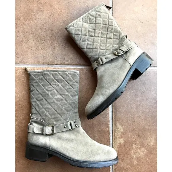 Aquatalia Quilted Suede Moto Style &quot;Weather Proof&quot; Boots size 9.5