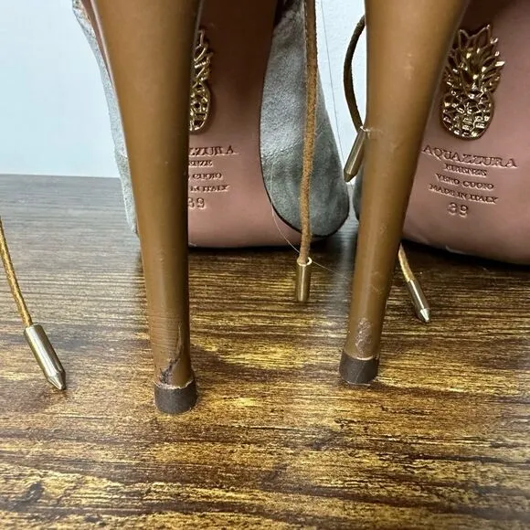 AQUAZZURA Size 8.5 Grey &amp; Tan ColorBlock Suede Open Toe Boots sz 39 US 9