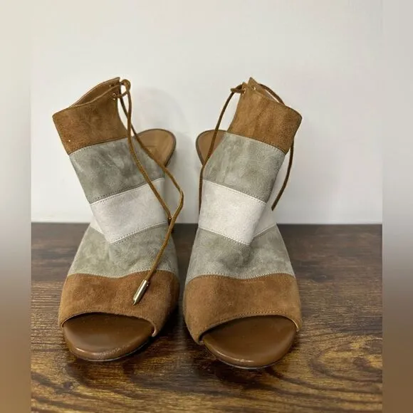 AQUAZZURA Size 8.5 Grey &amp; Tan ColorBlock Suede Open Toe Boots sz 39 US 9