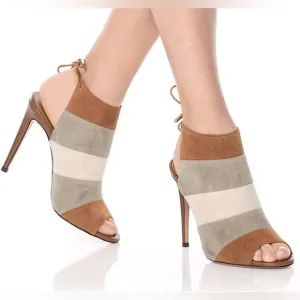 AQUAZZURA Size 8.5 Grey &amp; Tan ColorBlock Suede Open Toe Boots sz 39 US 9