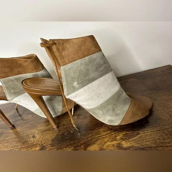 AQUAZZURA Size 8.5 Grey &amp; Tan ColorBlock Suede Open Toe Boots sz 39 US 9