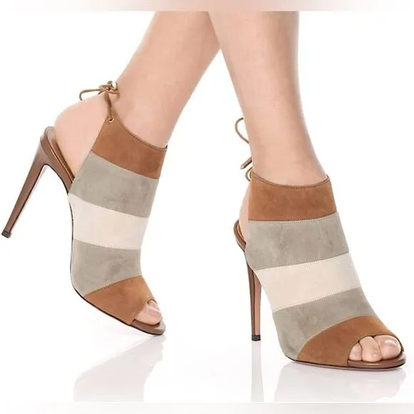 AQUAZZURA Size 8.5 Grey &amp; Tan ColorBlock Suede Open Toe Boots sz 39 US 9