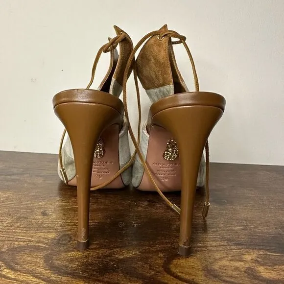 AQUAZZURA Size 8.5 Grey &amp; Tan ColorBlock Suede Open Toe Boots sz 39 US 9