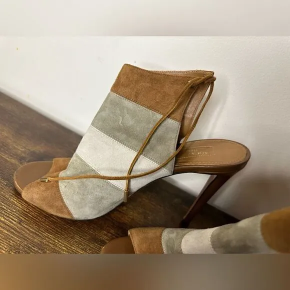 AQUAZZURA Size 8.5 Grey &amp; Tan ColorBlock Suede Open Toe Boots sz 39 US 9