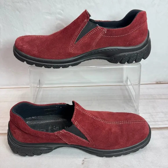 ara Burgundy Red Pat Gore-Tex Slip On Loafers Shoes Genuine Suede Leather