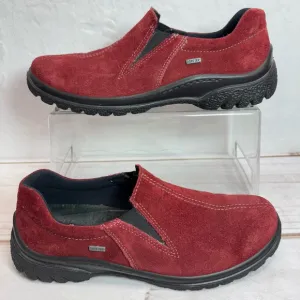 ara Burgundy Red Pat Gore-Tex Slip On Loafers Shoes Genuine Suede Leather