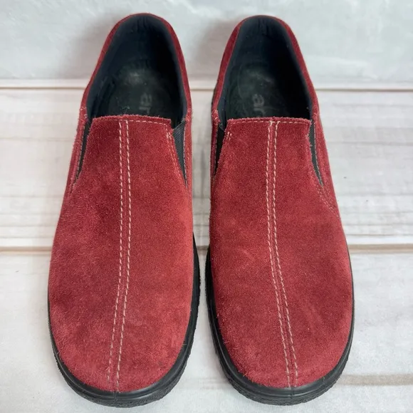 ara Burgundy Red Pat Gore-Tex Slip On Loafers Shoes Genuine Suede Leather