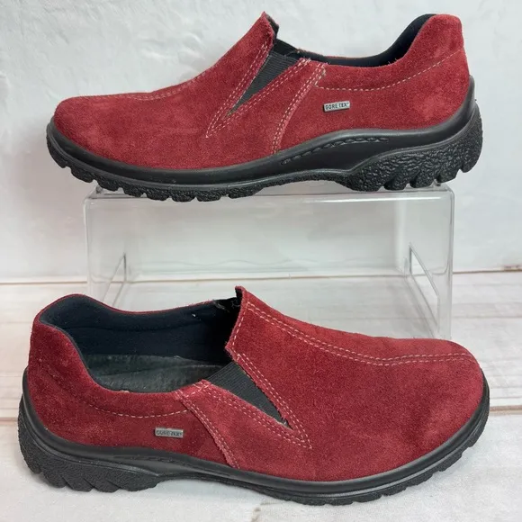 ara Burgundy Red Pat Gore-Tex Slip On Loafers Shoes Genuine Suede Leather