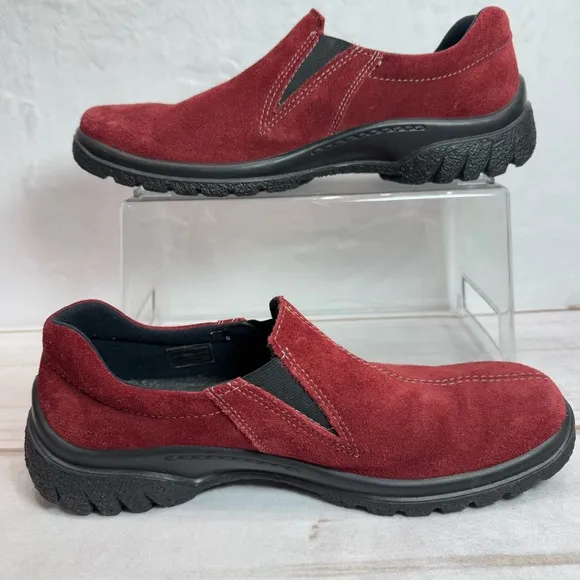 ara Burgundy Red Pat Gore-Tex Slip On Loafers Shoes Genuine Suede Leather