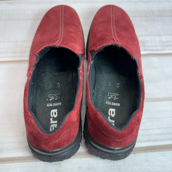 ara Burgundy Red Pat Gore-Tex Slip On Loafers Shoes Genuine Suede Leather