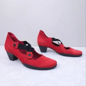 ARCHE Red Nubuck Mary Jane Pumps Criss-Cross Straps EU 38