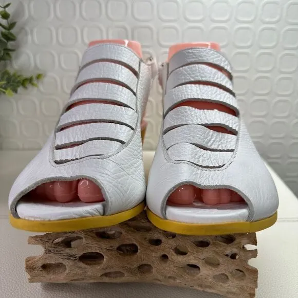 Arche EGZY CLOGS White and Yellow Leather Wedge Sandals Size 39 US Size 8