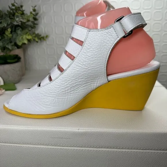 Arche EGZY CLOGS White and Yellow Leather Wedge Sandals Size 39 US Size 8