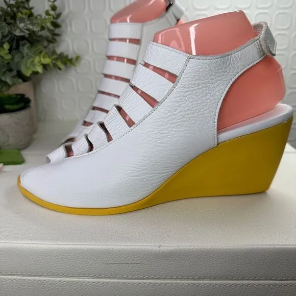 Arche EGZY CLOGS White and Yellow Leather Wedge Sandals Size 39 US Size 8