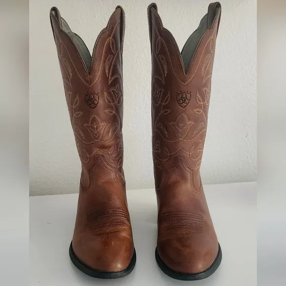 Ariat Brown Heeled Boots with Intricate Detailing