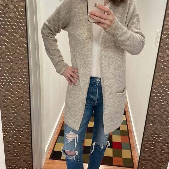 Aritzia Wilfred Free Aronson Open Front Alpaca Blend Beige Cardigan Size Small